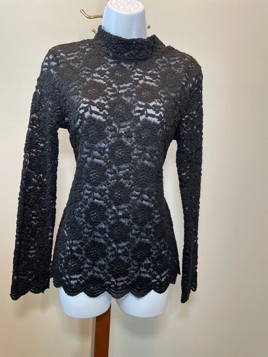 BCBGMAXAZRIA Tops - BCBGMAXAZRIA Black Lace Mock Neck Long Sleeve Sheer Top Size M